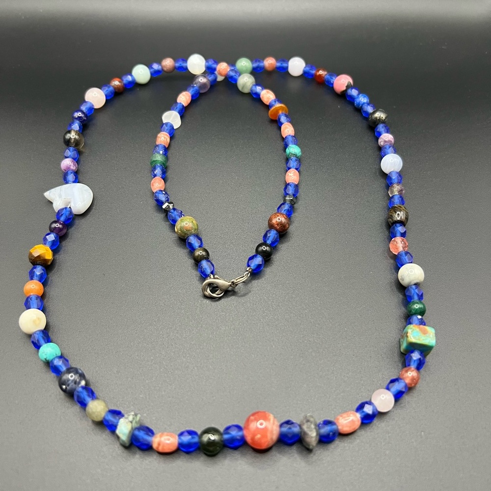 Multicolor Boho Glass Bead Necklace with Bear Charm Nature Native American
